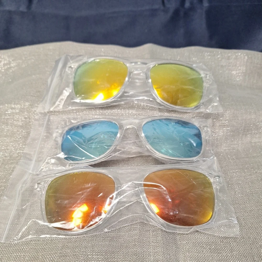 3 Pairs Clear Frame Plastic Color Mirror Lens Sunglasses Colorful Mirrored Lot